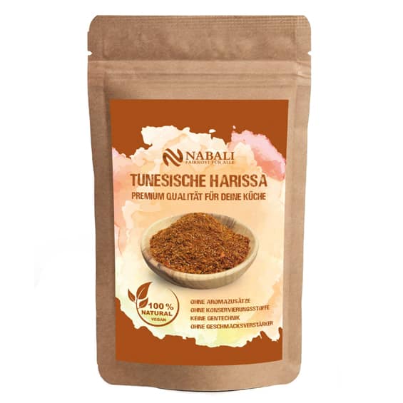 Eine Packung Nabali Tunesische Harissa gewürz, 100% natürliche Gewürzmischung für deine Küche.