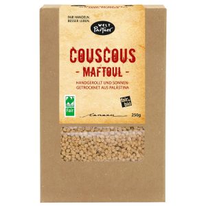 Eine Packung Couscous, handgerollt und sonnengetrocknet aus Palästina.