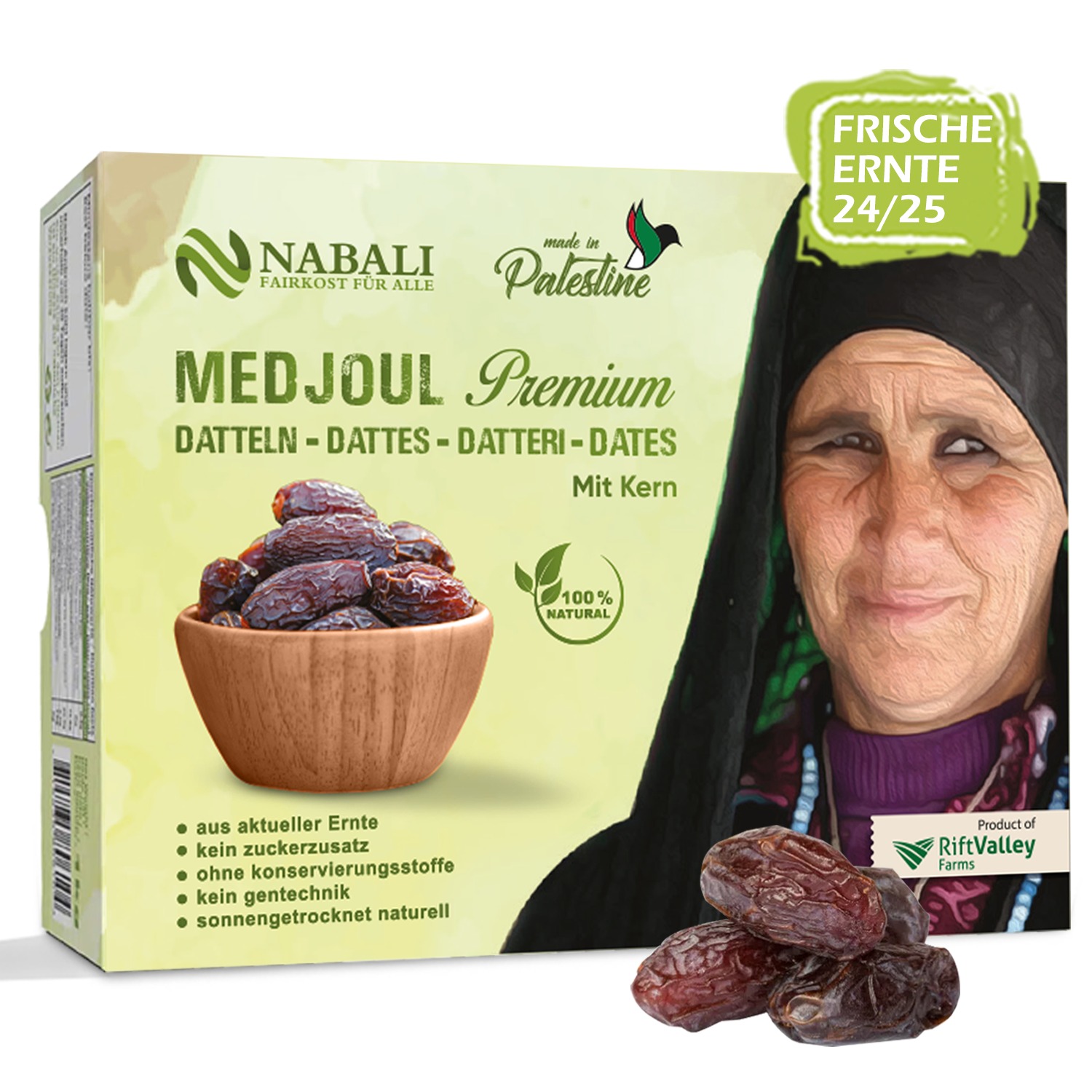 medjool Datteln aus Palästina. Nabali Fairkost